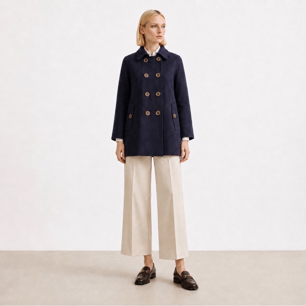 FOREVER NEW - Dark Blue Oversized Cape style Peacoat | Gold Button Coat